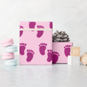 Roze nep-borduurprintpatroon voor babymeisjes cadeaupapier