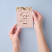 Roze nep glinster budget doop uitnodiging flyer (Hand)