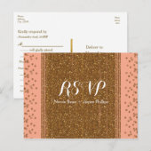 Roze & Nep-glitter Bruiloft RSVP-ansichtkaart Uitnodiging Briefkaart (Voorkant / Achterkant)