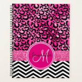 Roze Nep Glitter Luipaardprint Monogram Planner (Voorkant)