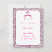 Roze nep glitters flamingo bruiloftsreceptiekaart kaart (Voorkant)