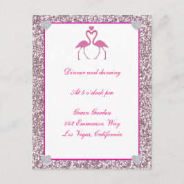 Roze nep glitters flamingo bruiloftsreceptiekaart kaart