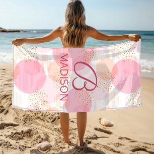 Roze nep goud glinsterend monogram naam strandlaken