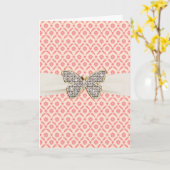 Roze nepdiamanten Zilveren Vlinder Verjaardag Kaart (Gele Bloem)