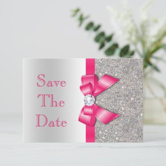 Roze Neppe Boog & Diamanten Bewaar de Datum Save The Date (Staand voorkant)