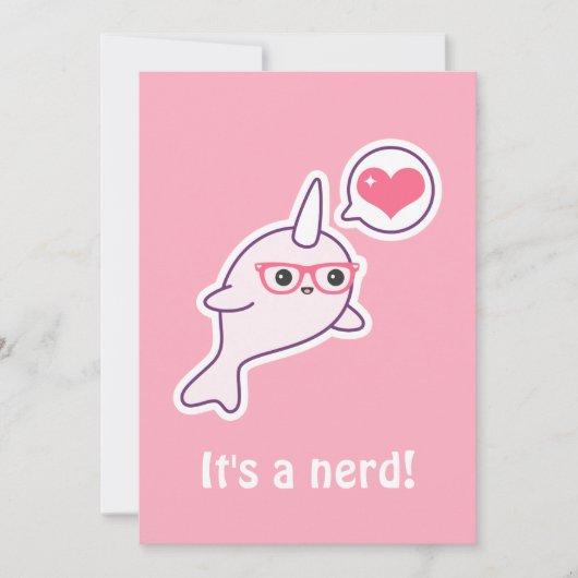 Roze nerd Narwhal Baby Shower Invitaties Kaart (Voorkant)
