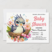 Roze Nest Elegant Bird Baby shower Kaart (Voorkant)
