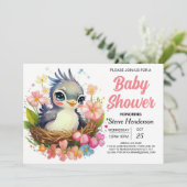 Roze Nest Elegant Bird Baby shower Kaart (Staand voorkant)