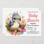 Roze Nest Elegant Bird Baby shower Kaart (Voorkant / Achterkant)