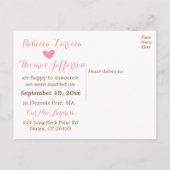 Roze net getrouwd bruid & bruidegom bruine bruilof aankondigingskaart (Achterkant)