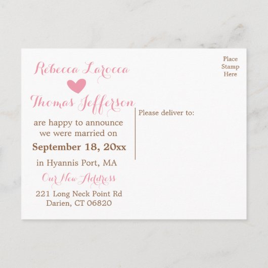 Roze net getrouwd bruid & bruidegom bruine bruilof aankondigingskaart (Achterkant)