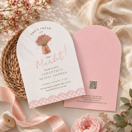 Roze net van de markt boog bruidsdouche kaart