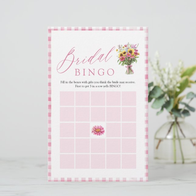 Roze 'Net Van De Markt' Bruiloftsshower Bingo Spel (Staand voorkant)