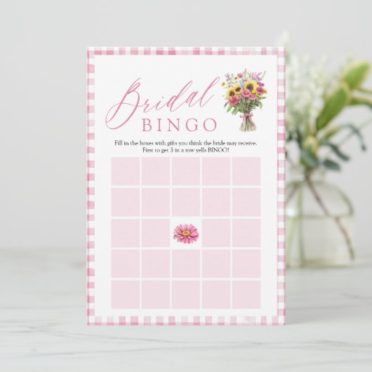Roze 'Net Van De Markt' Bruiloftsshower Bingo Spel Kaart (Staand voorkant)