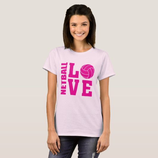 Roze netball Love, Netball T-shirt (Voorkant volledig)