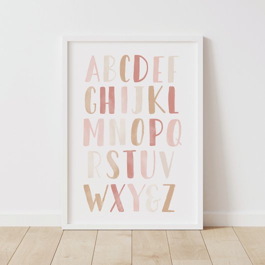 Roze neutraal alfabet ABC Girl Nursery Decor Poster
