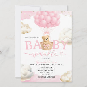 Roze Neutrale Beer Wolk Ballon Baby Shower Kaart
