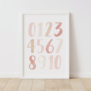 Roze Neutrale Cijfers Meisjes Babykamer Decor Poster
