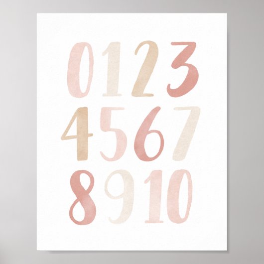 Roze Neutrale Cijfers Meisjes Babykamer Decor Poster (Voorkant)