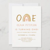 Roze Neutrale Regenboog 1e Verjaardag Uitnodiging  (Voorkant)