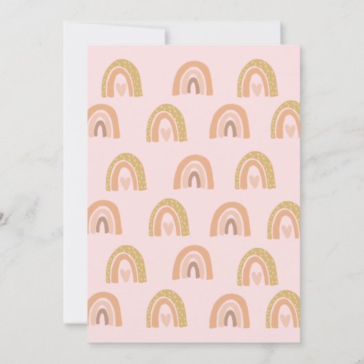 Roze Neutrale Regenboog 1e Verjaardag Uitnodiging  (Achterkant)