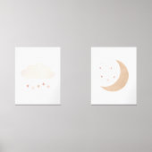 Roze Neutrale Wolk en Maan Meisje Kwekerij Decor Muurkunst Sets (Voorkant)