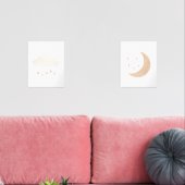 Roze Neutrale Wolk en Maan Meisje Kwekerij Decor Muurkunst Sets (Woonkamer)