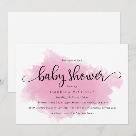 roze nevel | uitnodiging tot baby shower (Voorkant / Achterkant)