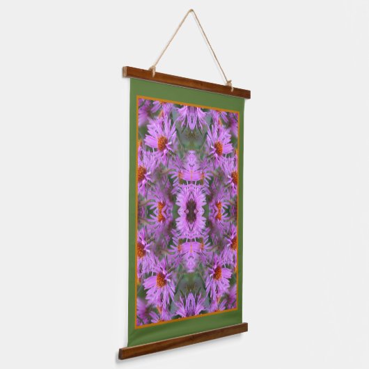 Roze New England Aster Flowers Abstract Hangend Wandkleed (Gebogen)