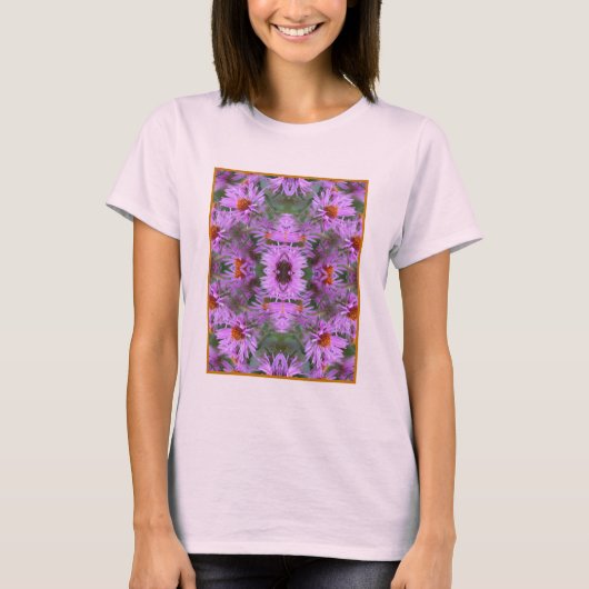Roze New England Aster Flowers Abstract T-shirt (Voorkant)