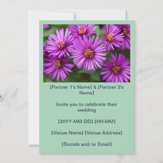 Roze New England Asters Bruiloft Kaart (Voorkant)