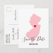 Roze New Jersey Red Heart sla de datum op Aankondigingskaart (Voorkant / Achterkant)