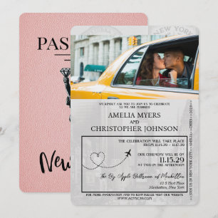 Roze New York City Passport Wedding Kaart