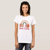 Roze New York Power Flower Retro T-Shirt (Voorkant volledig)