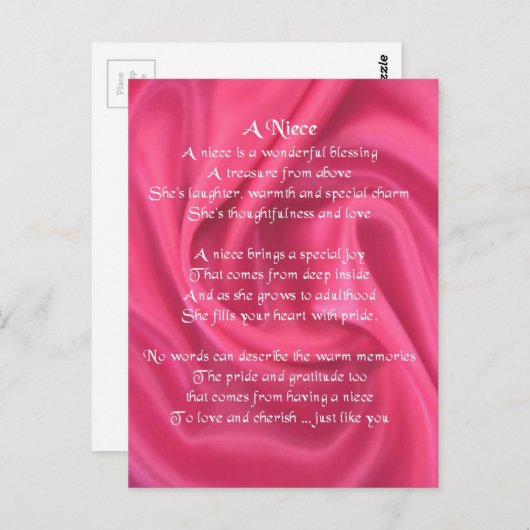 Roze - Niece Poem Briefkaart (Voorkant / Achterkant)