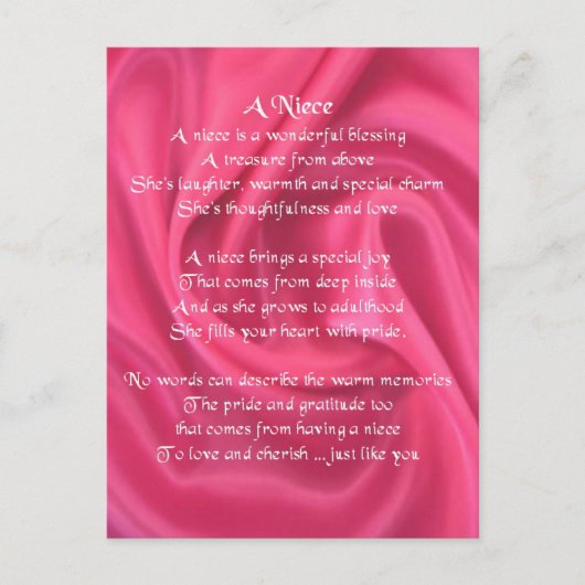 Roze - Niece Poem Briefkaart (Voorkant)