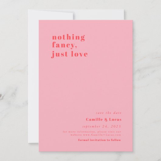 Roze Niets fancy gewoon liefdesretro bruiloft Kaart (Voorkant)