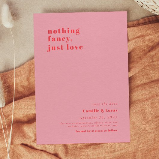 Roze Niets fancy gewoon liefdesretro bruiloft Kaart