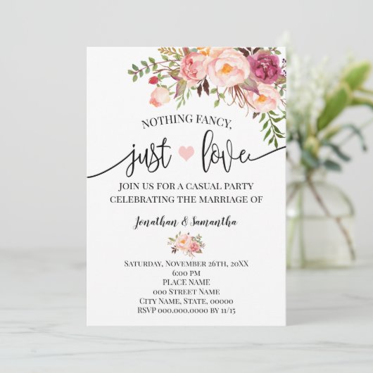 Roze, niets Fancy Net Love Elopement Uitnodiging (Staand voorkant)