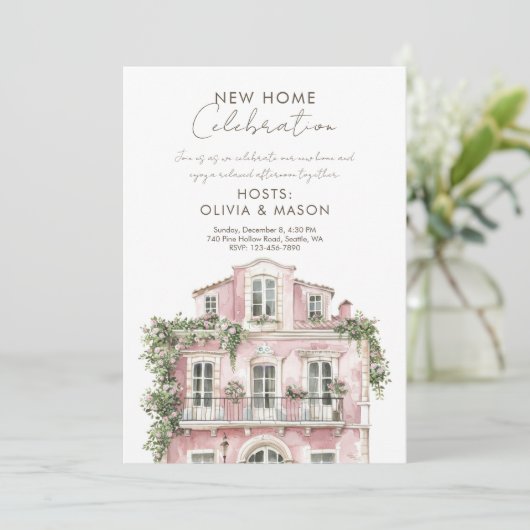 Roze nieuw huis viering Housewarming Kaart (Staand voorkant)