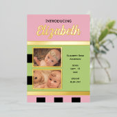 Roze nieuwe baby aankondiging goudfolie platte kaa (Staand Voorkant)