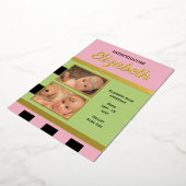 Roze nieuwe baby aankondiging goudfolie platte kaa (Gedraaid)