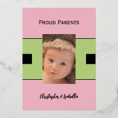 Roze nieuwe baby aankondiging goudfolie platte kaa (Achterkant)