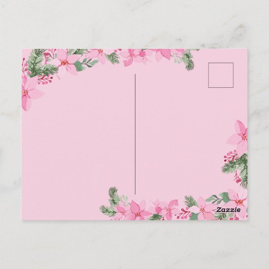 Roze Nieuwe Baby Foto Kerst Kaart Meisje Poinsetti (Achterkant)