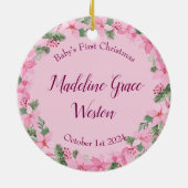 Roze Nieuwe Baby Foto Kerstmeisje Poinsettia Keramisch Ornament (Achterkant)