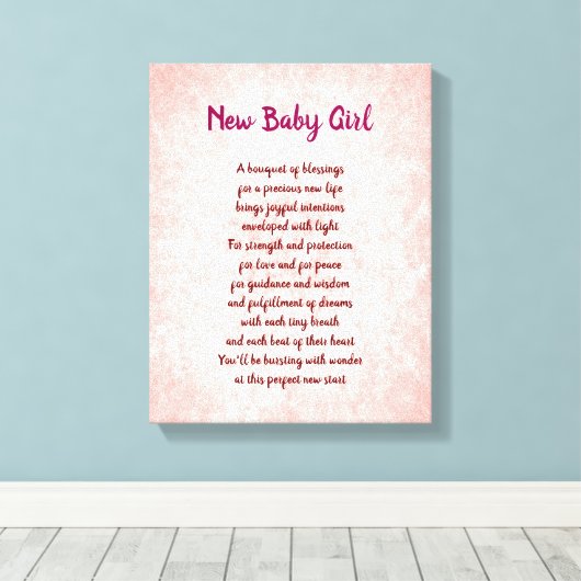 Roze  Nieuwe Baby Meisje Gedicht Canvas Afdruk (Insitu (Houten vloer))