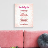 Roze  Nieuwe Baby Meisje Gedicht Canvas Afdruk (Insitu (Woonkamer))