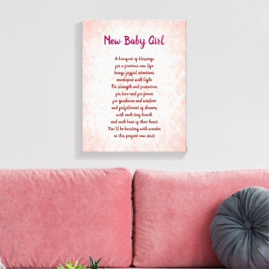 Roze  Nieuwe Baby Meisje Gedicht Canvas Afdruk (Insitu (Woonkamer))