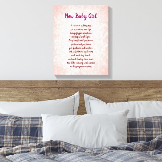 Roze  Nieuwe Baby Meisje Gedicht Canvas Afdruk (Insitu (Slaapkamer))