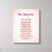 Roze  Nieuwe Baby Meisje Gedicht Canvas Afdruk (Voorkant)